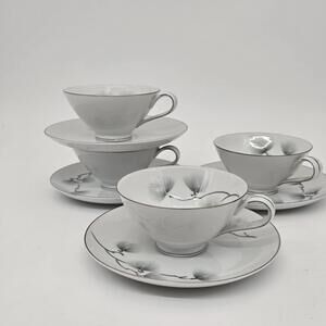 Mikasa Ma-tsu Footed 4-Cup & 4-Saucer Set Made In Japan 1940's